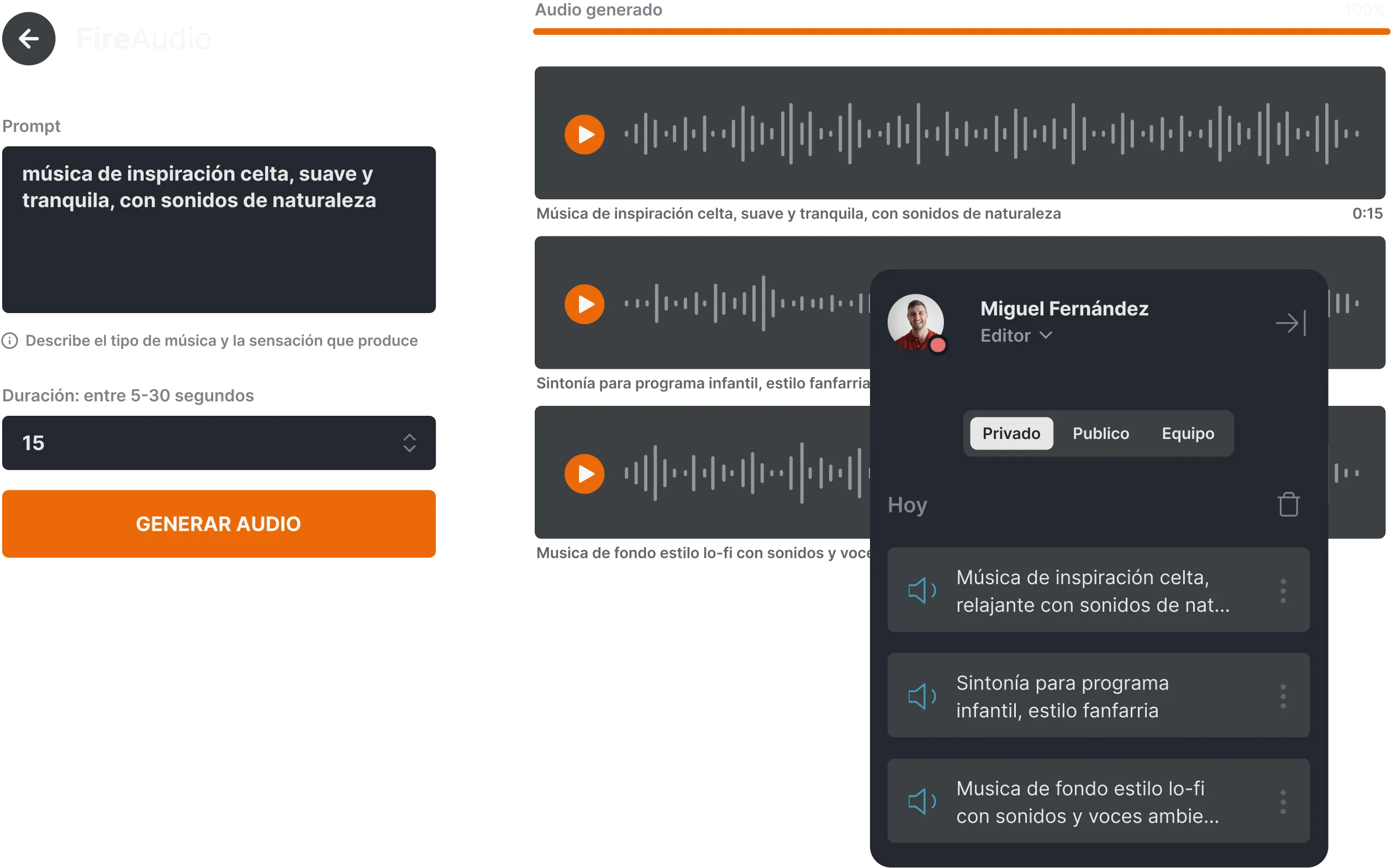 GeneraciÃ³n de audio con FireAudio